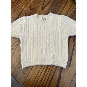 Free People Cream Cable Knit Short Sleeve Sweater Crew Neck Ivory Top Womens